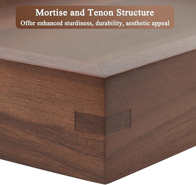 2 Pack Acacia Wood Serving Trays with Handles, 2 Sizes 17x13 & 16x12 inch Portable Ottoman Trays, Rectangular Wooden Tray Set for Food, Home Decor, Coffee Table, Living Room, Kitchen, 17"+16"