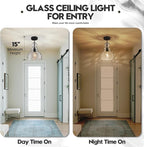 Hammered Glass Pendant Light for Kitchen Island Black Pendant Hanging Light 10inch Large Glass Pendant Lights for Kitchen Sink Dining Room Hallway Entrance, 10in, E26