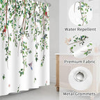 Green Leaves Birds Shower Curtain Hanging Vine Plant with Floral Shower Curtains for Bathroom Waterproof Polyester Fabric Bath Curtain 72 x 72 Inch with 12 Hooks