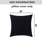 Home Brilliant Pillow Covers Super Soft Striped Corduroy Spring Fall Decorative Euro Sham for Couch, Set of 2, 26 x 26 inch, Black