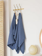 4 Pieces Muslin Towel Set for Bathroom, Luxury 100% Turkish Cotton Thin Soft Quick-Dry Lint-Free Large Size Bath Hand Towel Sets (Indigo Blue, 2 Bath & 2 Hand Towel Set)