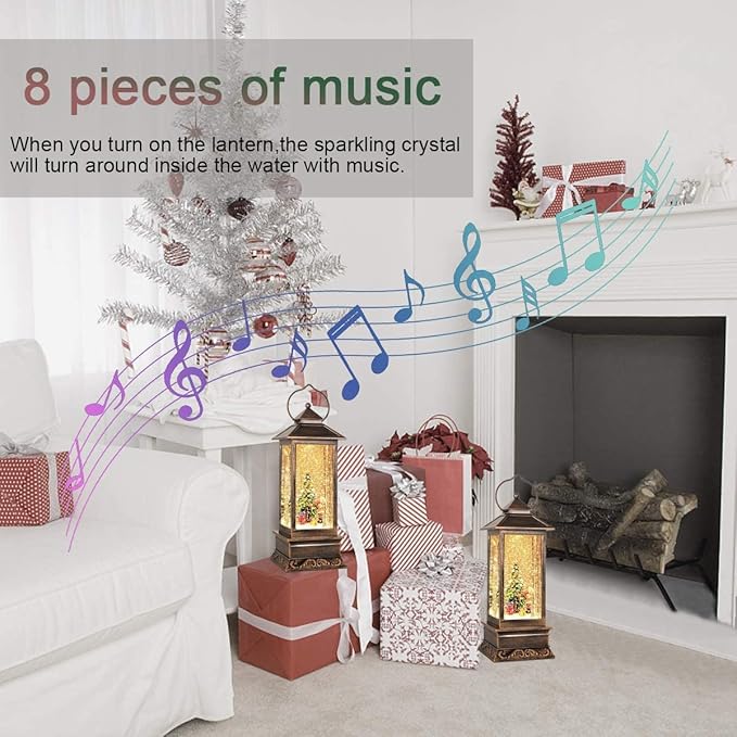 Christmas Decorations Home Lighted Christmas Snow Globe Christmas Lanterns Water Lanterns Glittering with Music USB and Battery Operated Singing Snow Globe Decoratives (Christmas Tree)