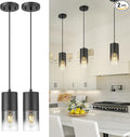 2-Pack Pendant Lights Kitchen Island, Hanging Lights Fixtures with Cylinder Black Gradient Glass, Modern Kitchen Pendant Lighting Over Island for Dining Room, AD-24023-1P2-BK-SM