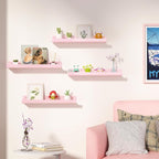 upsimples Acrylic Shelves for Wall Decor, 15" Display Shelf Perfume Organizer for Bathroom, Bedroom, Living Room, Floating Bookshelves for Kids, Pink, 4 Pack