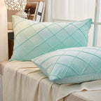 JAUXIO Diamond Pinch Pleated Crystal Velvet Pillowcases 2 Pack Solid Pintuck Throw Cushion Cover for Home Decor Hidden Zipper Closure (Mint Aqua, King)