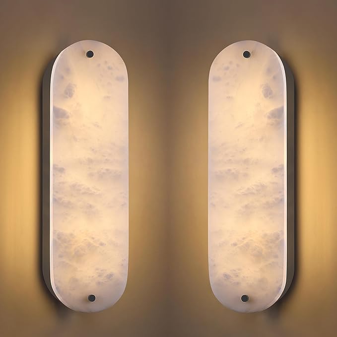 2 Pack 2 Light Oval 18" Alabaster Marble Bathroom Wall Sconce Modern Concise Style Wall Light Fixture,Dark Gray Finish for Bedroom Hallway Bedside