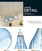 TENGXIN 3-Light Pendant Lights for Kitchen Islands - Brushed Nickel with Blue Glass. Farmhouse Style, Ideal for Dining Rooms and Bedrooms, 6 Inch