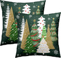 Christmas Tree Pillow Covers 22x22 Inch 2 Pcs, Xmas Pine Trees Green Decorative Square Throw Pillows Thick Cotton Cushion Cases for Home Outdoor Couch Sofa Bed Winter Season Decor