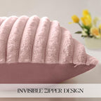 MOSAYT Spring Faux Fur Throw Pillow Covers 16x16, Set of 2, Plush Velvet Soft Pillow Case,Fluffy Striped Decorative Couch Pillow Covers for Sofa, Bedroom, Living Room(Pink)