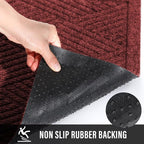 Sturdy Front Door Mat, Absorbent Muddy Dirt Resist Welcome Door Mats Outdoor Indoor, Stain and Fade Resistant, Non-Slip Rubber Backing Low Profile Doormat for Entryway, 47×32, Red