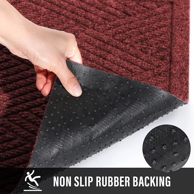 Sturdy Front Door Mat, Absorbent Muddy Dirt Resist Welcome Door Mats Outdoor Indoor, Stain and Fade Resistant, Non-Slip Rubber Backing Low Profile Doormat for Entryway, 36×24, Red