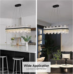 Black Led Modern Crystal Chandelier: 39.3" Rectangle Linear 3 Color Dimmable Chandeliers for Dining Room Over Table - Luxury Rectangular Contemporary Oval Light Fixture for Living Room Bedroom Foyer