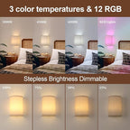 Adhesive Battery Operated Wall Sconce Set of 2, 5000 mAh Battery Rechargeable Bulb with 12 RGB Colors, Stick on Wall Sconce No Drill Wall Lights, Linen