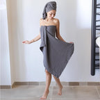Ultra Soft Muslin Towel Adult Set, 100% Turkish Cotton 4-Layer 2 Pieces Luxury Muslin Hand & Bath Towels Sets for Bathroom (Dark Gray, 1 Bath & 1 Hand Towel Set)