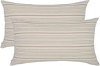 Tan Pillow Covers Farmhouse Linen Throw Pillow Covers Striped Outdoor Decorative Square Throw Pillows for Couch Sofa Bed 12x20 in Pack of 2 Cream and Beige