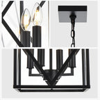 4-Light Outdoor Pendant Light Fixtures Large 15.7'' Black Outdoor Chandelier Metal Cage Exterior Hanging Porch Light w/Glass Shade, Outdoor Pendant Lantern Lamp for Front Porch Balcony Foyer