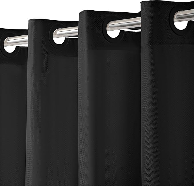 No Hook Shower Curtain, Black Modern Chevron Striped Luxury Hotel Style, Washable Waterproof Fabric for Bathroom, 15 Seconds Quick Install, 72W x 74L Inches