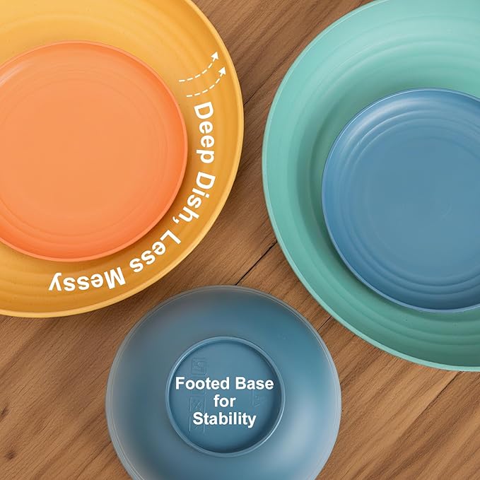 Wheat Straw Dinnerware Sets, Dishes Set for 8, Unbreakable Plates and Bowls Sets 32-Piece, Microwave Safe Plastic Plates Reusable, Cup Sets, Bowls for Kitchen, Outdoor, Camping - Multi