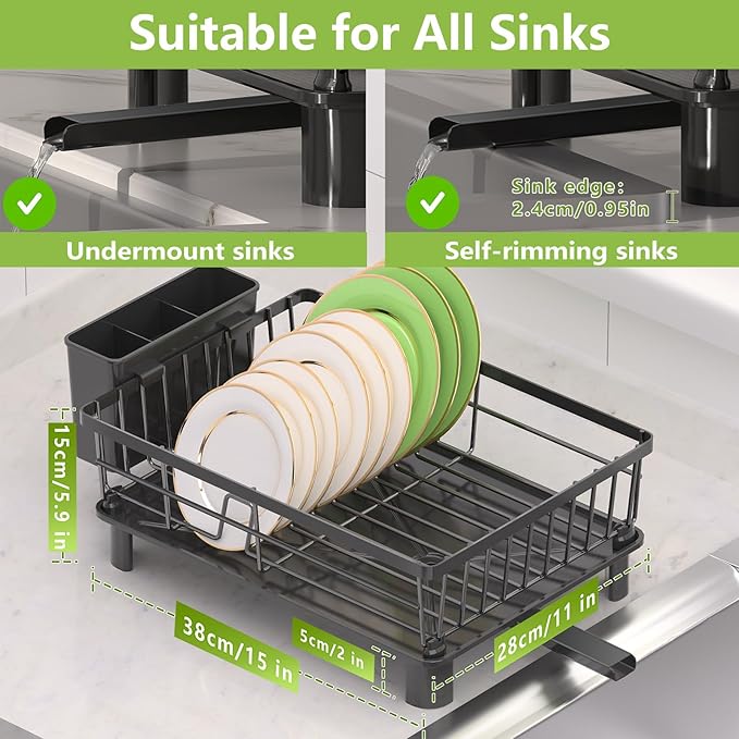 Dish Drying Rack for Kitchen Counter, Stainless Steel Dish Strainer with Detachable Cutlery Holder, Automatic Drainage System, Drainers Rack for Home and Appartment