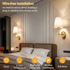 Auzev Battery Operated Wall Sconces Set of 2, Wall Lights for Living Room, Cordless Sconce Wall Decor Battery Powered Rechargeable Bedroom Wall Lamps with Remote Dimmable Sconce Lights No Wiring