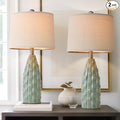 Ceramic Table Lamps Set of 2, 23.75" Modern Farmhouse Bedside Lamp - Green Nightstand Lamps for Bedroom, Boho Living Room End Tables, Small Office Desk Lamp Decor