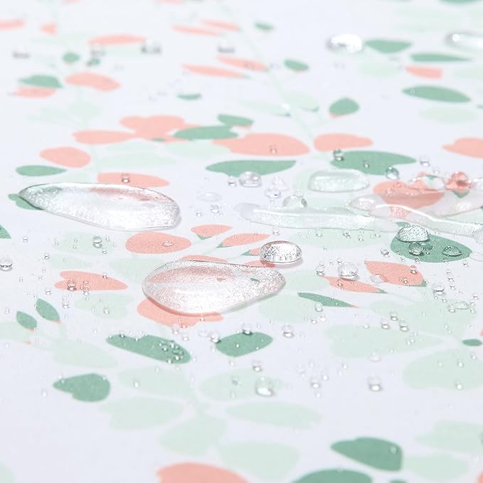 Fabric Floral Shower Curtain, 78 Inch Long Orange and Sage Green Flower Waterproof Bathroom Shower Curtains, 72" W x 78" H