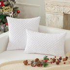 Kevin Textile Set of 2 Decorative Pillow Cover Solid Striped Corduroy Plush Velvet Cushion Cover for Couch Machine Washable Pillowcase 50cm 20 x 20 Inch Pure White