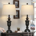 26" Black Table Lamps Set of 2 with USB C+A Ports & AC Outlet for Farmohouse Living Room Retro Bedroom,3-Way Dimmable Touch Lamp Resin Bedside Lamps for Nightstand Side End Table,Black