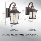 Emliviar 2 Pack Outdoor Wall Lights, Exterior Wall Lantern Sconce for Garage Patio, Oil Rubbed Bronze Finish with Water Ripple Glass, XE219B-2PK ORB