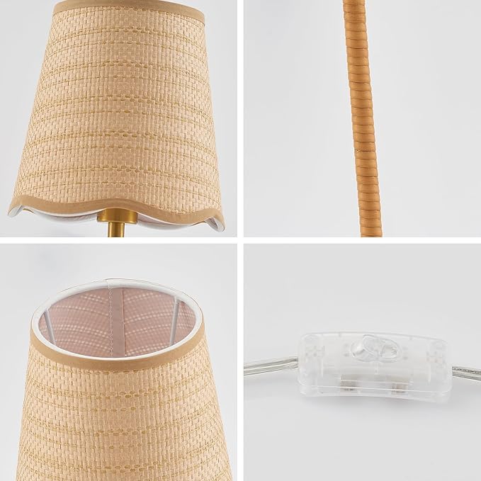 Boho Hand Woven Rattan Table Lamp Natural Wicker Desk Lamp Brass Table Lights for Bedsides Bedroom Table Top Home Office