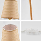 Boho Hand Woven Rattan Table Lamp Natural Wicker Desk Lamp Brass Table Lights for Bedsides Bedroom Table Top Home Office