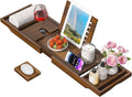Wooden Bathtub Tray for Luxury Bathroom, Expandable Premium Teak Bath Tray, Adjustable Bath Accessories for Tub, as Unique Housewarming, Holiday, Birthday Gifts