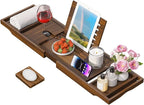 Wooden Bathtub Tray for Luxury Bathroom, Expandable Premium Teak Bath Tray, Adjustable Bath Accessories for Tub, as Unique Housewarming, Holiday, Birthday Gifts