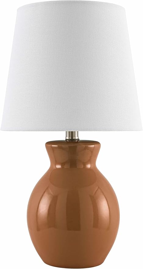 BoutiqueRugs Liliac Boho Ceramic Bedside Table Lamp for Bedroom Nightstand - End Side Lighting for Living Room - Shade Cotton - White, Brown - 15" H