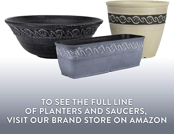 Classic Home and Garden Corinthian Resin Planter Pot - Outdoor & Indoor Plant Pot - Round Planter for Plants & Flowers (16” Storm Gray, Pack of 1)