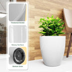 QCQHDU Plant Pots Set of 2 Pack,10 Inch Plant Pot for Indoor and Outdoor Plants with Drainage Hole,Flower Pots Modern Decorative Planter for Garden Plants (White)