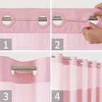 Extra Long No Hooks Needed Linen Textured Shower Curtain with Snap-in Fabric Liner Set,White Hotel Luxury Decor Shower Curtains for Bathroom,Waterproof & Washable,71Wx86H,Pink