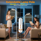 Floor Lamp, Adjustable Height Floor Lamps for Living Room Bedroom, 120 LED Super Bright Standing Lamp Remote & Touch Control Dimmable Gooseneck Tall Stand Reading Lamp for Office Craft, White