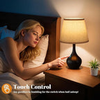 Seealle Touch Table Lamps for Bedroom Set of 2,3-Way Dimmable Small Bedside Lamps for Night Stands with Wires, Black Desk Lamps for Kids Room,Office,Living Room, End Table(LED Bulbs Included)