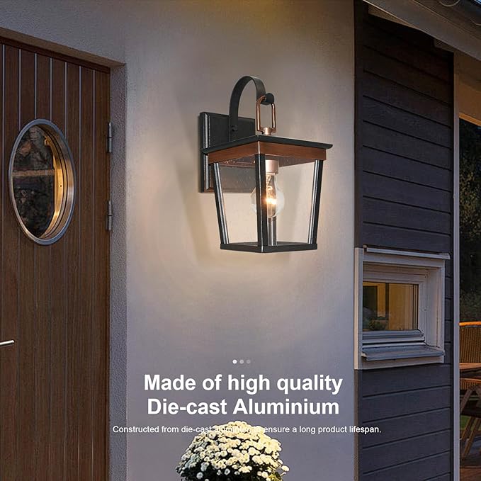 ALVIME Outdoor Wall Lights Fixture, Waterproof&All-Weather Wall Sconce, Exterior Garden Lanterns, Porch Outside Lamps for Entryway, House Backyard, Patio, Garage, Aged Copper&Clear Seedy Drizzle Glass