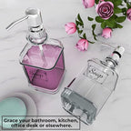 GLADPURE Soap Dispenser - 2 Pack, 18 Oz Antique Design Thick Glass Hand Soap Dispensers; with 304 Rust Proof Stainless Steel Pump, 6Pcs Clear Stickers, for Kitchen, Bathroom - Silver