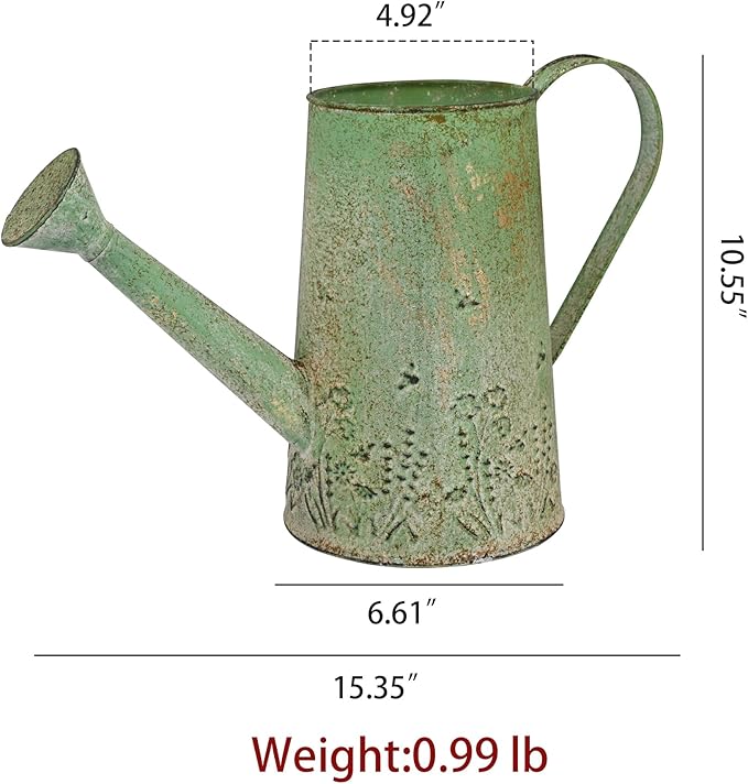 Vintage Metal Watering Can with Handle Rustic Farmhouse Watering Can Flower Pot Distressed Decorative Planter Retro Gardening Flower Bucket for Home Indoor Outdoor Garden Balcony Courtyard(Green#2)