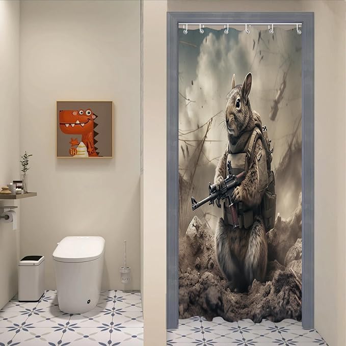Funny Squirrel Shower Curtain Neutral Anime Theme Bathroom Bathtubs Fabric Aesthetic Shower Curtain Set with 12 Hooks 36 x 72 inches Waterproof Machine Washable Grey and Black