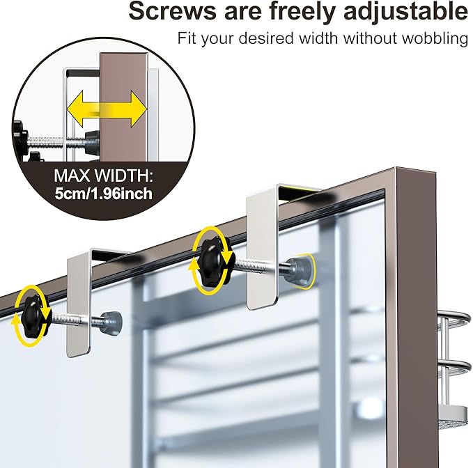 Orimade Over the Door Shower Caddy Adjustable 5 Tier Silver,Bathroom Hanging Organizer Shelf Rustproof with 4 Hooks,Shower Basket with Soap Holder and Suction Cup Bathroom