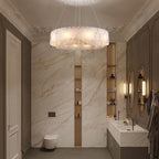 Alabaster Chandelier D31in Spanish Natural Marble Round Chandeliers, 2 Tiers Modern Living Room Chandelier, Alabaster Pendant Light Fixture, Dimmable Chandeliers for Bedroom, Entryway, Foyer