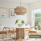 24” Rattan Chandelier for Dining Room, Large Boho 6-Light Rustic Chandeliers Light Fixture with Wicker Shade, Hand Woven Farmhouse Pendant Lighting for Kitchen Bedroom, Living Room, Foyer