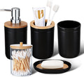 iMucci Bathroom Accessories Set 5Piece Black Bathroom Sets, Toothbrush Holder, Toothbrush Cup, Lotion Soap Dispenser, Soap Dish and Qtip Holder Bathroom Decor
