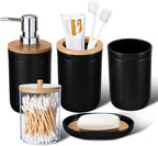 iMucci Bathroom Accessories Set 5Piece Black Bathroom Sets, Toothbrush Holder, Toothbrush Cup, Lotion Soap Dispenser, Soap Dish and Qtip Holder Bathroom Decor