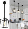 3 Pack Black Pendant Lights 1-Light Farmhouse Pendant Lights Kitchen Island Lantern Iron Cage Hanging Light Fixtures with Clear Glass Shade for Entryway, Hallway, Foyer, Porch, Dining Room