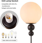 Modern Glass Floor Lamp for Bedroom, 63'' Vintage Mid-Century Floor Lamp with Milky White Frosted Glass Globe Shade for Living Room Corner, Slim Standing Reading Lamp for Office Decor (Black)